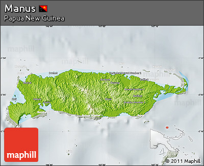 Physical Map of Manus, lighten, semi-desaturated