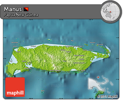Physical Map of Manus, satellite outside