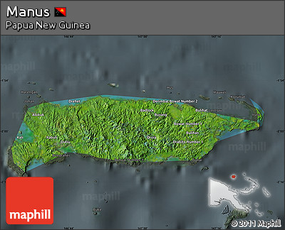 Satellite Map of Manus, darken, semi-desaturated