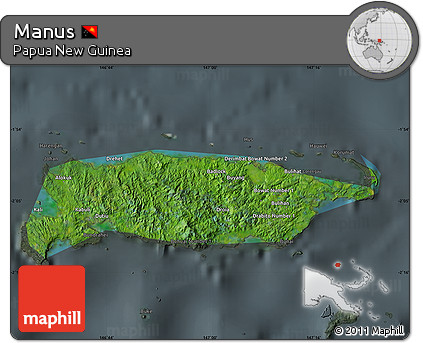 Satellite Map of Manus, darken, semi-desaturated