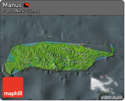 Satellite Map of Manus, darken, semi-desaturated