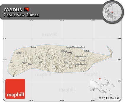 Shaded Relief Map of Manus, cropped outside