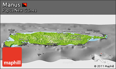 Physical Panoramic Map of Manus, darken, desaturated