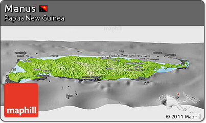 Physical Panoramic Map of Manus, darken, desaturated