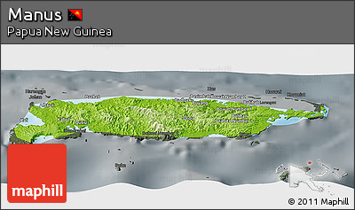 Physical Panoramic Map of Manus, darken, semi-desaturated