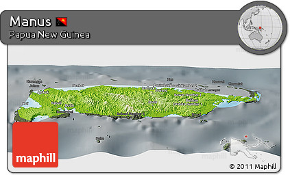 Physical Panoramic Map of Manus, darken, semi-desaturated