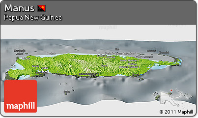 Physical Panoramic Map of Manus, darken, semi-desaturated
