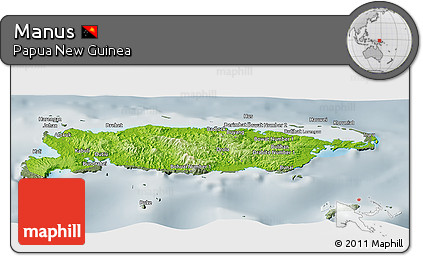 Physical Panoramic Map of Manus, semi-desaturated