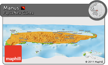 Political Panoramic Map of Manus, physical outside