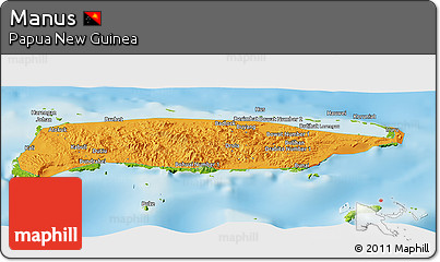 Political Panoramic Map of Manus, physical outside