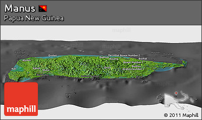 Satellite Panoramic Map of Manus, darken, desaturated