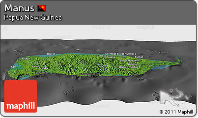 Satellite Panoramic Map of Manus, darken, desaturated