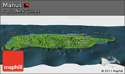 Satellite Panoramic Map of Manus, darken