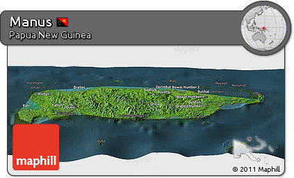 Satellite Panoramic Map of Manus, darken