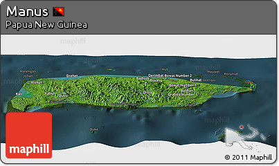 Satellite Panoramic Map of Manus, darken
