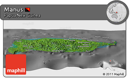 Satellite Panoramic Map of Manus, desaturated