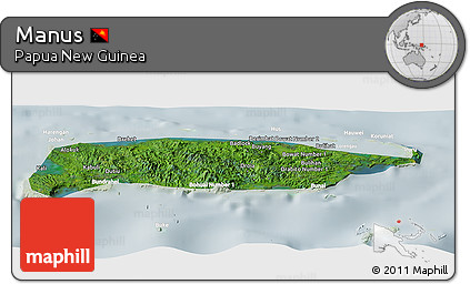 Satellite Panoramic Map of Manus, lighten