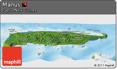 Satellite Panoramic Map of Manus, physical outside