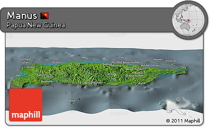Satellite Panoramic Map of Manus, semi-desaturated