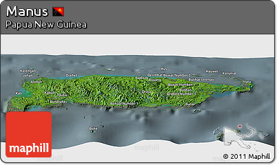 Satellite Panoramic Map of Manus, semi-desaturated