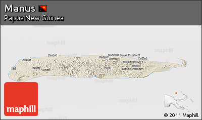 Shaded Relief Panoramic Map of Manus, cropped outside