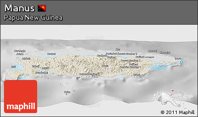 Shaded Relief Panoramic Map of Manus, desaturated
