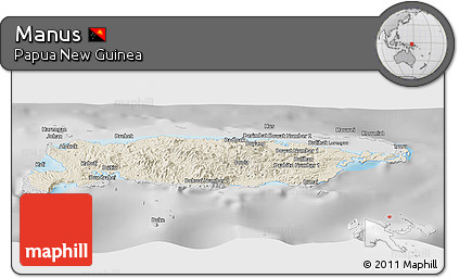 Shaded Relief Panoramic Map of Manus, desaturated
