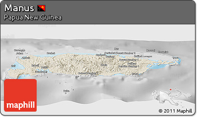 Shaded Relief Panoramic Map of Manus, desaturated
