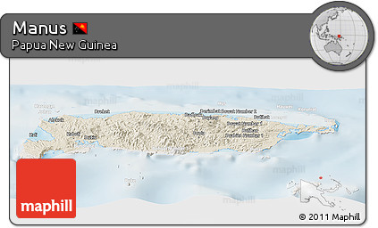 Shaded Relief Panoramic Map of Manus, lighten