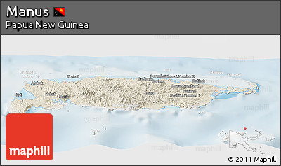 Shaded Relief Panoramic Map of Manus, lighten
