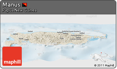 Shaded Relief Panoramic Map of Manus, lighten