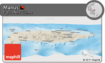 Shaded Relief Panoramic Map of Manus, political outside