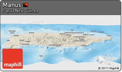 Shaded Relief Panoramic Map of Manus, political outside