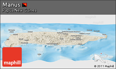 Shaded Relief Panoramic Map of Manus, political outside