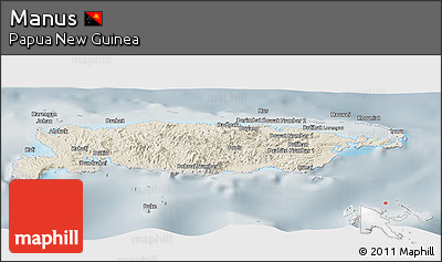 Shaded Relief Panoramic Map of Manus, semi-desaturated