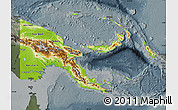 Physical Map of Papua New Guinea, darken, semi-desaturated