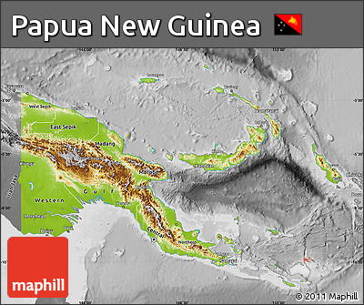 Physical Map of Papua New Guinea, desaturated