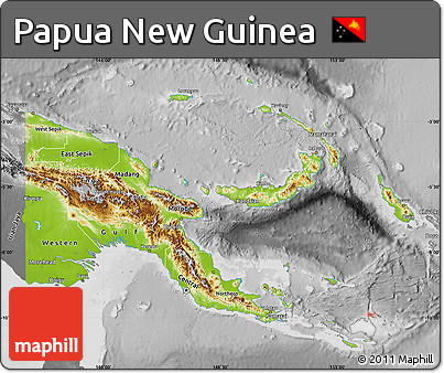 Physical Map of Papua New Guinea, desaturated