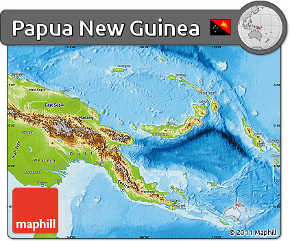 Physical Map of Papua New Guinea