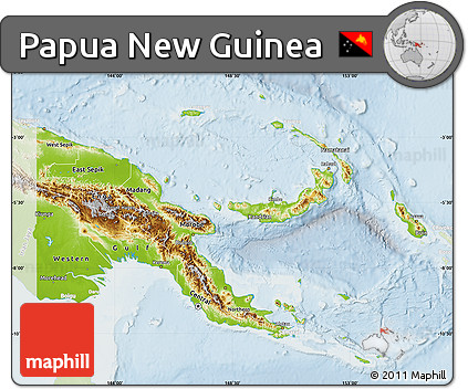 Physical Map of Papua New Guinea, lighten