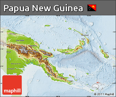 Physical Map of Papua New Guinea, lighten