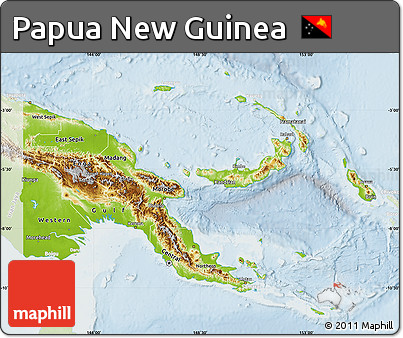 Physical Map of Papua New Guinea, lighten
