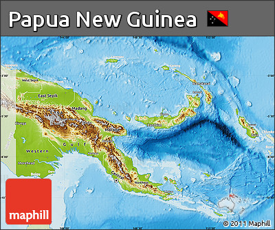 Physical Map of Papua New Guinea, lighten, land only