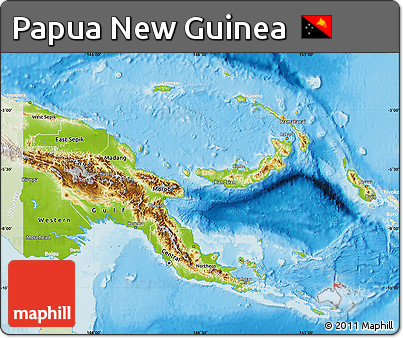 Physical Map of Papua New Guinea, lighten, land only