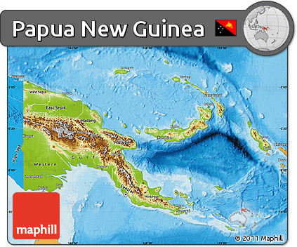 Physical Map of Papua New Guinea, political shades outside