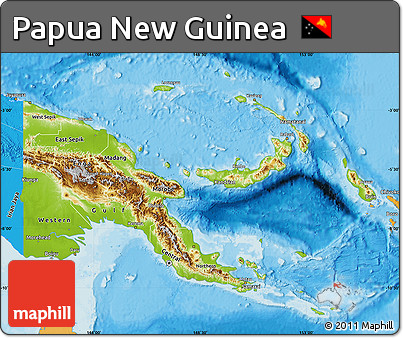 Physical Map of Papua New Guinea, political shades outside