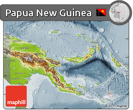 Physical Map of Papua New Guinea, semi-desaturated