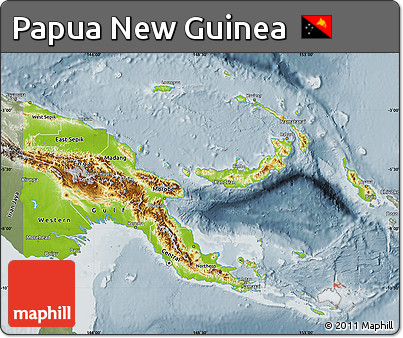 Physical Map of Papua New Guinea, semi-desaturated
