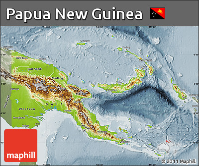 Physical Map of Papua New Guinea, semi-desaturated