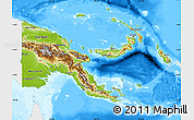 Physical Map of Papua New Guinea, single color outside, bathymetry sea